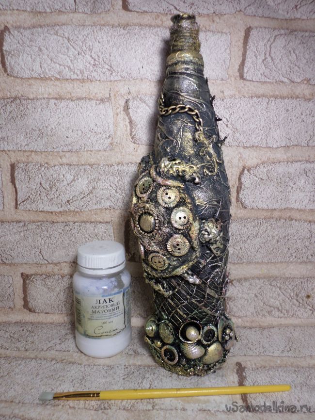 Декор бутылки в морском стиле с черепашкой