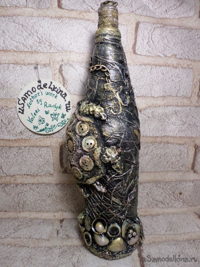 Декор бутылки в морском стиле с черепашкой